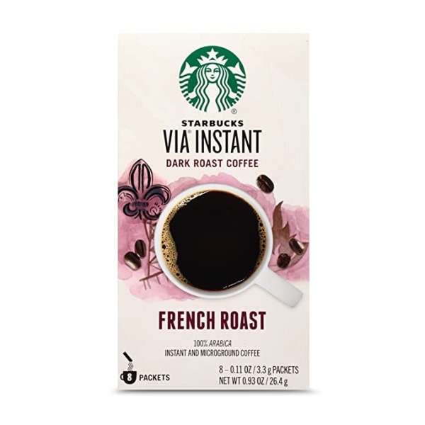 VIA Instant Coffee Dark Roast Packets — French Roast — 1 box (8 packets)