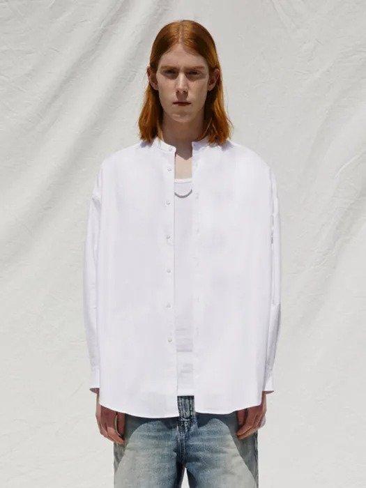 Oversized Round Collar Oxford Shirts _ White