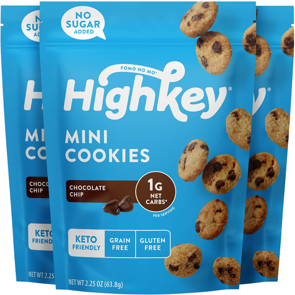 Highkey Keto Chocolate Chip Cookies - 3 Pack - Low Carb Snacks Keto Food Sugar Free High Protein Cookie with Zero Carbs for Healthy Snack Foods Diabetic Friendly Ketogenic Products