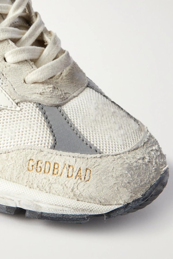 Dad-Star distressed leather-trimmed mesh and suede sneakers