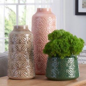 Better Homes & Gardens 浮雕几何设计陶瓷花瓶 3件套