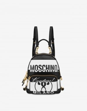 Black & White calfskin backpack - Women Fall-Winter 2021 - FW21 COLLECTION - Moods - Moschino | Moschino Official Online Shop