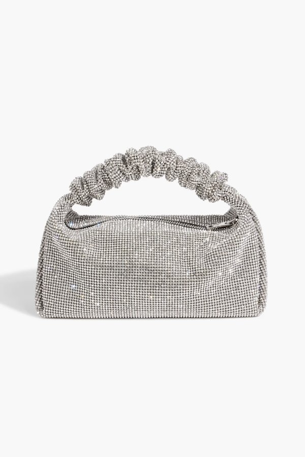 Scrunchie crystal-embellished woven tote