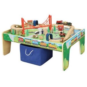 Wooden 50-Piece Train Set with Small Table 