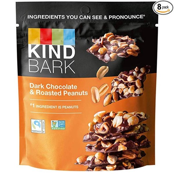 BARK Dark Chocolate & Roasted Peanuts, 3.6-Ounce Bag (Pack of 8)