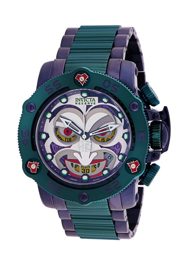 #1 LIMITED EDITION - Invicta DC Comics Joker Quartz Men's Antique Silver, Purple, Red, Gunmetal, Green Watch - 52.5mm - (34936-N1)