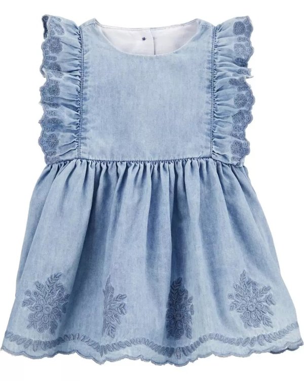 Embroidered Chambray Dress