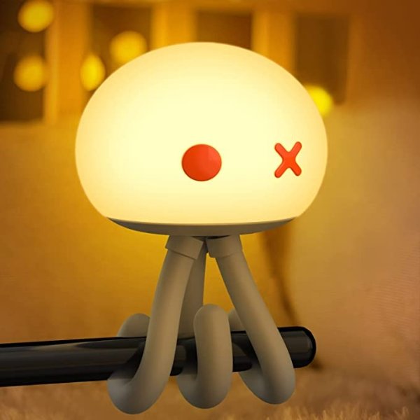 Night Light for Kids, Cute Baby Nursery Lights with Flexible Tripod, Jellyfish Silicone Bedside Lamp with LED Dimmable USB Rechargeable, Kawaii Room Decor Gifts for Girls Boys Toddler Children Teen