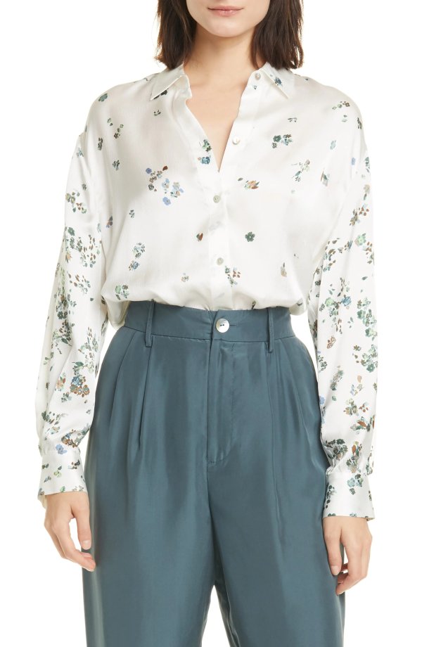Scattered Floral Silk Blouse
