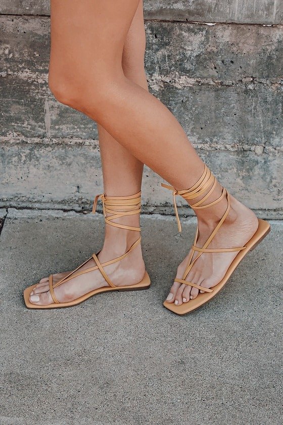 Aisya Tan Lace-Up Flat Sandals