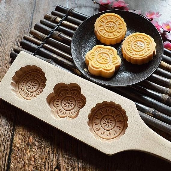 MoonCake Mold Chinese Traditional Mid-autumn Festival Moon Cake Mold  3 Flower Shape Wooden Handmade Baking Mold for Muffin Mooncake Cookie  Biscuit Chocolate Pumpkin Pie 10.00