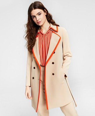 Contrast-Trim Trench Coat, Created for Macy's