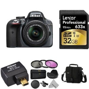 Nikon D3300 Wi-Fi Bundle with 18-55mm VR II Zoom Lens (Grey) + Accessories Including Wi-Fi Adapter