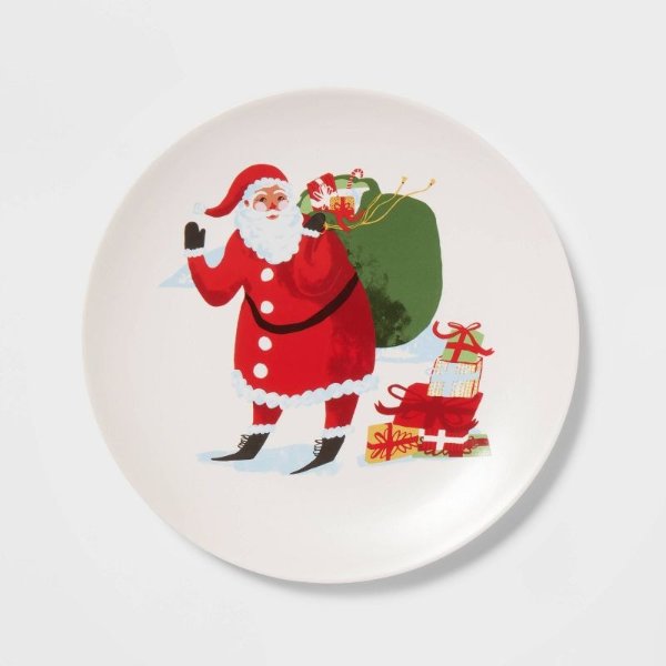 7.5" Stoneware Santa Appetizer Plate Red/White