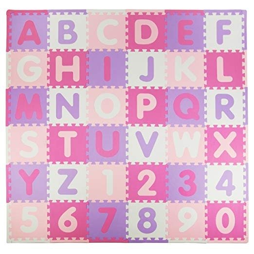 Soft EVA Foam 36 Piece ABC Playmat Set, Pink/Purple, 74x 74 (36 Sq Feet)