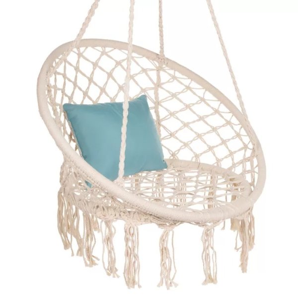 Best Choice Products Handwoven Cotton Macrame Hammock Hanging Chair Swing for Indoor & Outdoor Use w/ Backrest