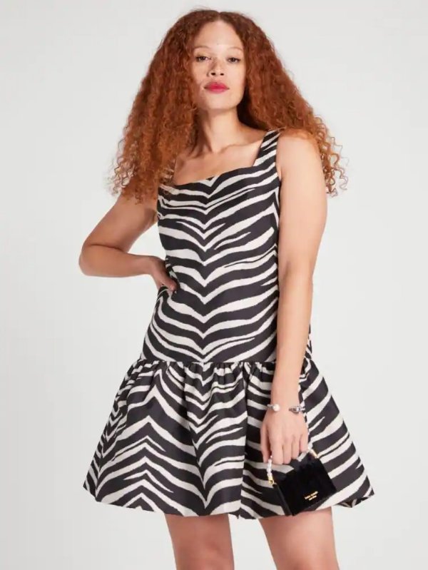 Bold Zebra Taffeta Shift Dress