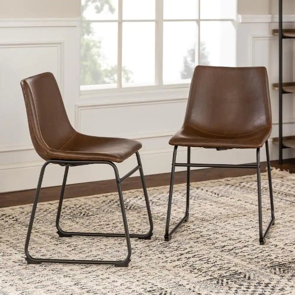 18" Industrial Faux Leather Dining Chair, set of 2 - Brown