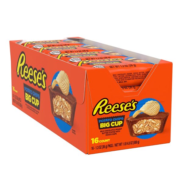 REESE'S Big Cup Milk Chocolate Peanut Butter with Potato Chips Cups Candy 1.3 oz Packs (16 Count)