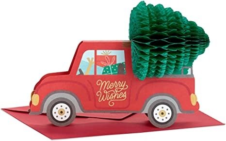 Paper Wonder Displayable Pop Up Honeycomb Christmas Card (Red Truck)