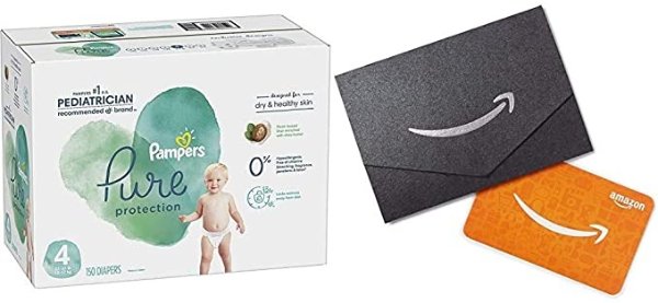 Pure Protection Disposable Baby Diapers - Size 4, 150 Count, Hypoallergenic and Unscented Protection, ONE Month Supply + $10 Amazon.com Gift Card