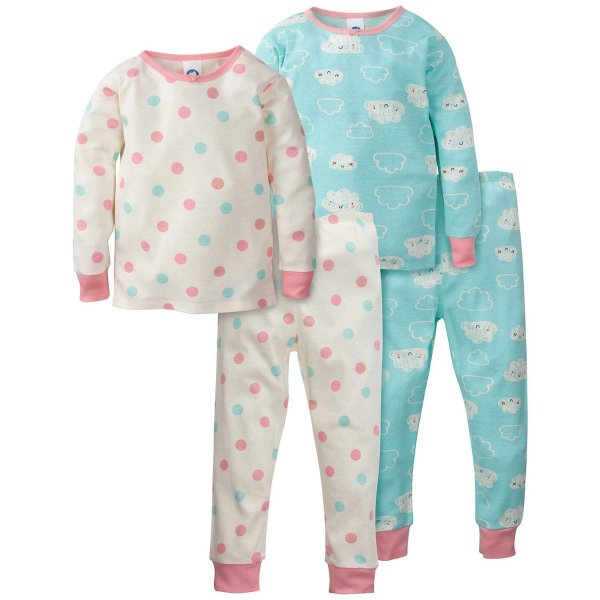 4-Piece Girls Organic Cloud Pajama Set