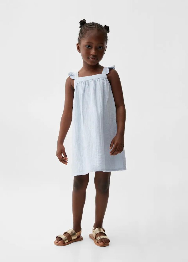 Ruched straps dress - Girls | Mango Kids USA