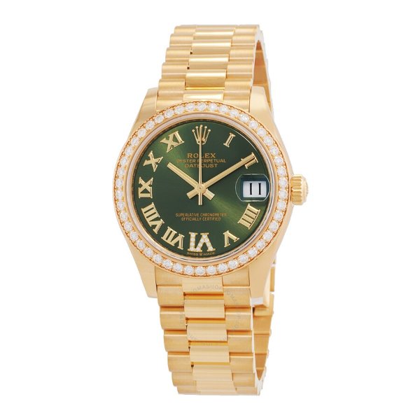 Datejust Automatic 18kt Yellow Gold Diamond Olive Green Dial Ladies Watch 278288GNRDP
