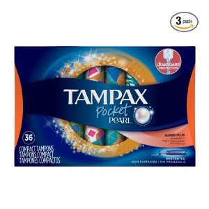 Tampax Pocket Pearl Plastic Tampons, Super Plus Absorbency, Unscented, 36 Count - Pack of 3