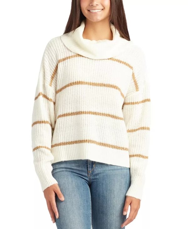 Juniors' Cowlneck Striped Sweater