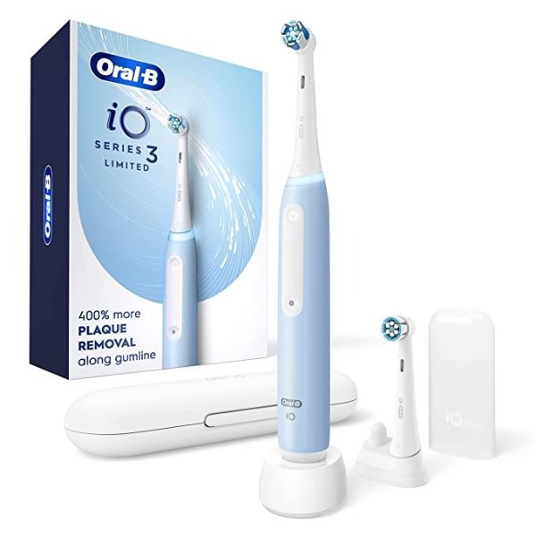 -B iO Series 3 Limited Electric Toothbrush with (2) Brush Heads, Rechargeable, Icy Blue