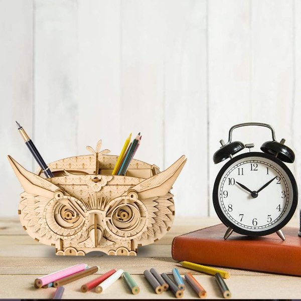 3D Wooden Puzzle Creative Owl Box Wood Pen Pencil Container Holder