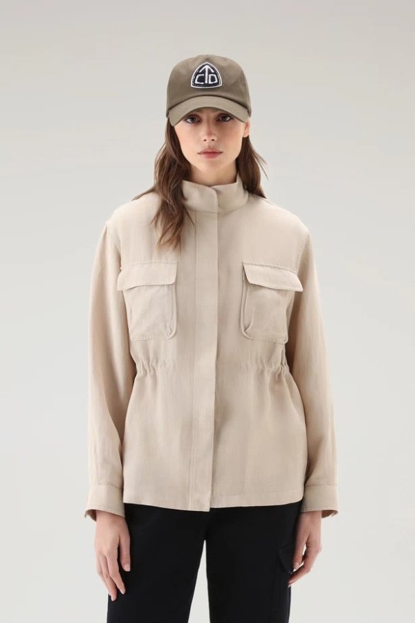 Utility Overshirt in Linen Blend Feather Beige