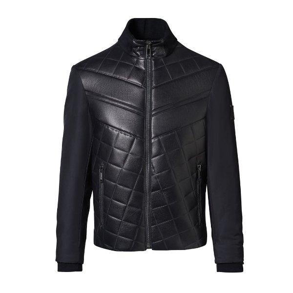 Jet Black Lamb Nappa And Viscose And Cotton Quilted Mix Jacket