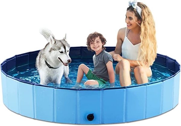 Foldable Dog Pet Bath Pool Collapsible Dog Pet Pool Bathing Tub Kiddie Pool for Dogs Cats and Kids (71inch.D x 11.8inch.H, Blue)