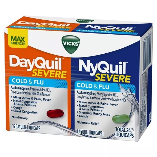 Vicks DayQuil &#38; NyQuil Severe Cold &#38; Flu Relief Liquicaps - Acetaminophen - 24ct