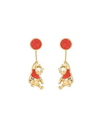 Womens Winnie the Pooh Gold Plated Red Glitter Balloon Swinging Earrings