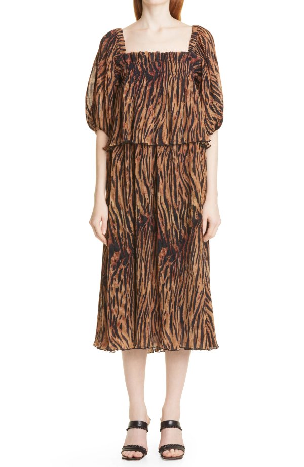 Tiger Stripe Pleated Georgette Dress