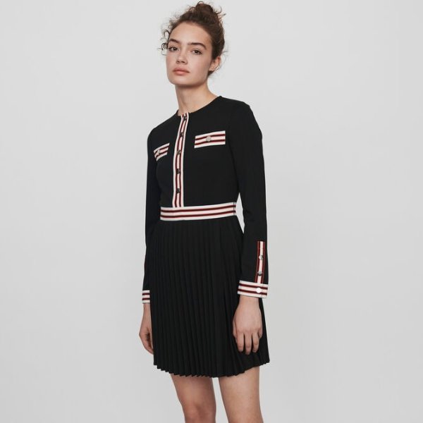 119ROULI Pleated dress with contrasting stripes