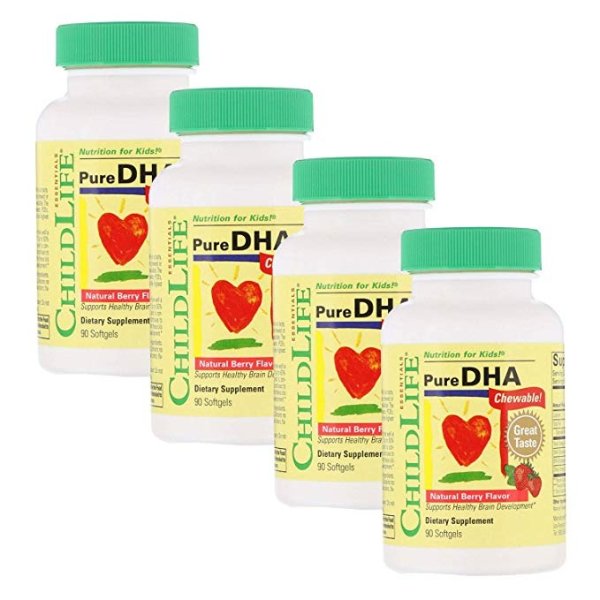 - Pure DHA Soft Gel Capsules for Infants, Babys, Kids, Toddlers, Children, and Teens - 4 Pack of 90 Count Bottles
