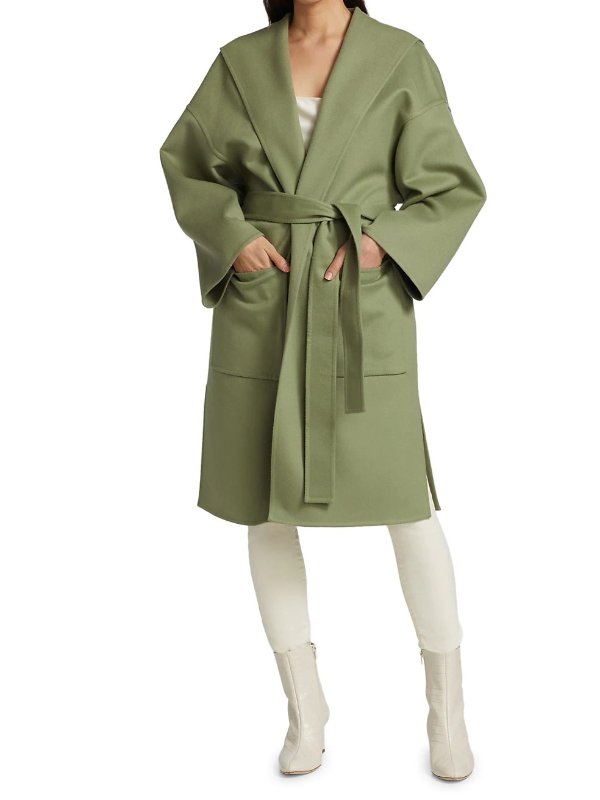 Hooded Belted Wool & Cashmere Coat