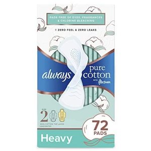 Always Pure Cotton with Flexfoam Pads, Size 2, Heavy Flow, 24 Count, Pack of 3