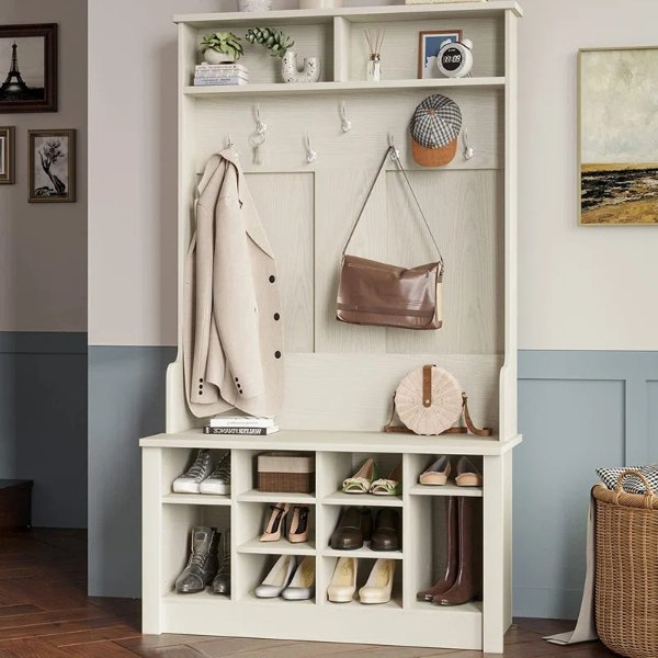 Hall Tree 39.37'' Wide with Bench and Shoe Storage