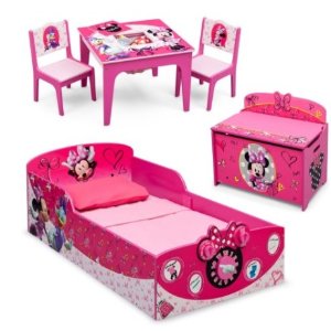 Delta Children 迪士尼米妮宝宝家具3件套 床架 储物柜 一个桌子两把椅子