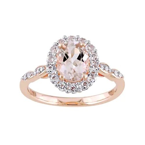 Stella Grace 14k Rose Gold Morganite, White Topaz & Diamond Accent Oval Halo Ring