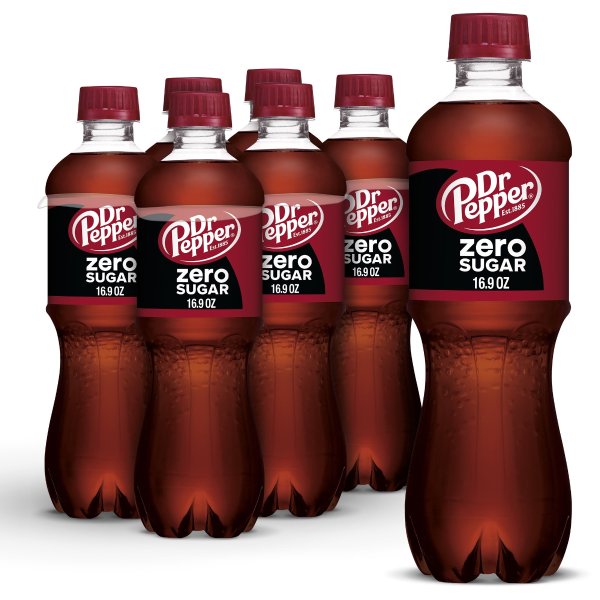 Dr Pepper Zero Sugar Soda, .5 L bottles, 6 pack