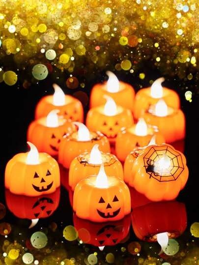 2pcs Halloween Pumpkin Design Decorative Candle Light