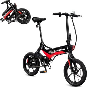 Swagtron EB-7 可折叠电动自行车促销 红黑色款