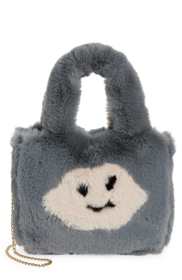 Faux-Fur Smiley Cloud Handbag