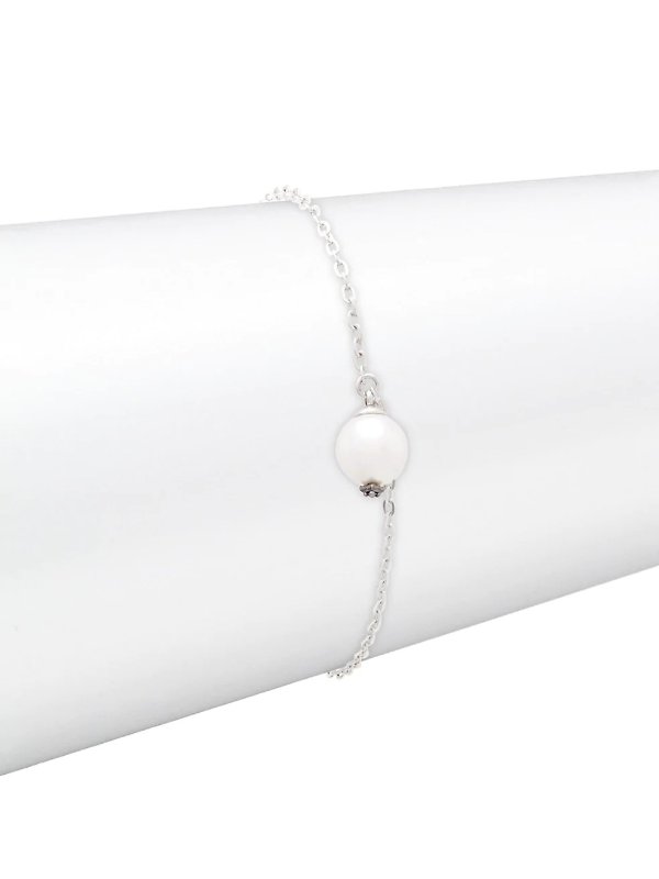 8MM White Organic Pearl, Black Diamond & Sterling Silver Charm Bracelet